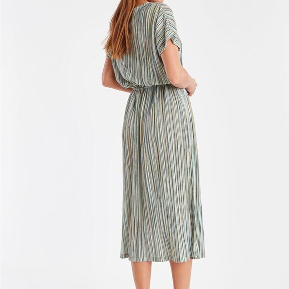 Ichi Striped Jersey Midi Dress with Elastic Waist Side Slit Women’s Size Medium - Picture 2 of 13